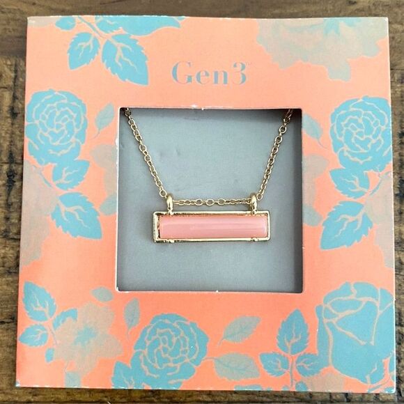 Gen3 Jewelry - Gen3 - Stella - Pink Pendant Gold Bar Necklace - Brand New!